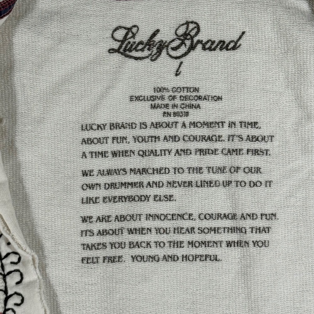 Lucky Brand Embroidered Hoodie Womens L Cream Boho Hippie Peace V-Neck Pullover - Picture 6 of 9